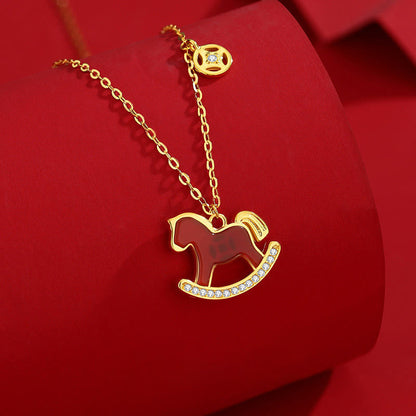 Buddha Stones 925 Sterling Silver Year Chinese Zodiac Of The Horse Red Agate Calm Necklace Pendant