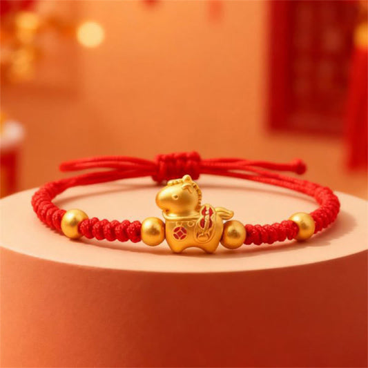 Buddha Stones Chinese Zodiac Year Of The Horse Charm Red String Connection Braided Bracelet