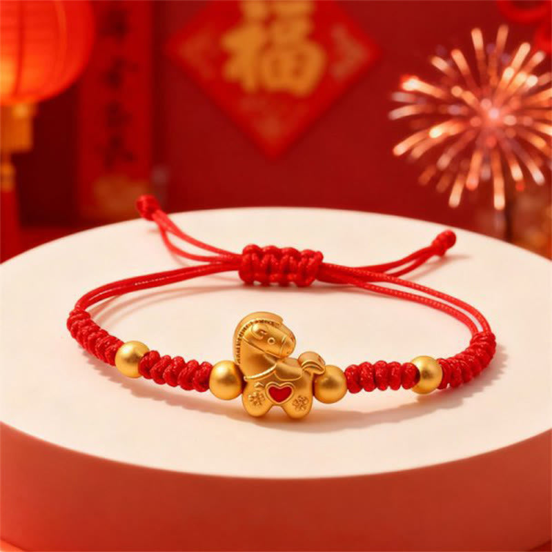 Buddha Stones Year Of The Horse Heart Design Red String Braided Luck Bracelet