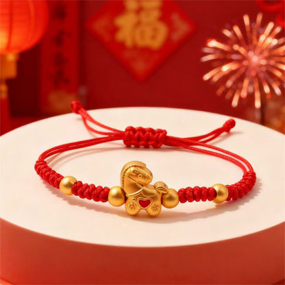 Buddha Stones Year Of The Horse Heart Design Red String Braided Luck Bracelet