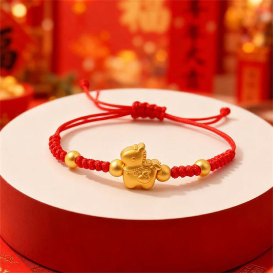 Buddha Stones Chinese Zodiac Year Of The Horse Braided Red String Protection Bracelet