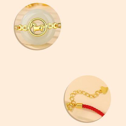 Buddha Stones 925 Sterling Silver Hetian Jade Peace Buckle Year Of The Horse Red String Bracelet