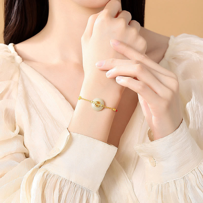 Buddha Stones 925 Sterling Silver Hetian Jade Peace Buckle Year Of The Horse Red String Bracelet