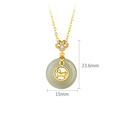 Buddha Stones 925 Sterling Silver Hetian Jade Year Of The Horse Peace Buckle Luck Necklace Pendant