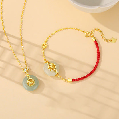 Buddha Stones 925 Sterling Silver Hetian Jade Peace Buckle Year Of The Horse Red String Bracelet
