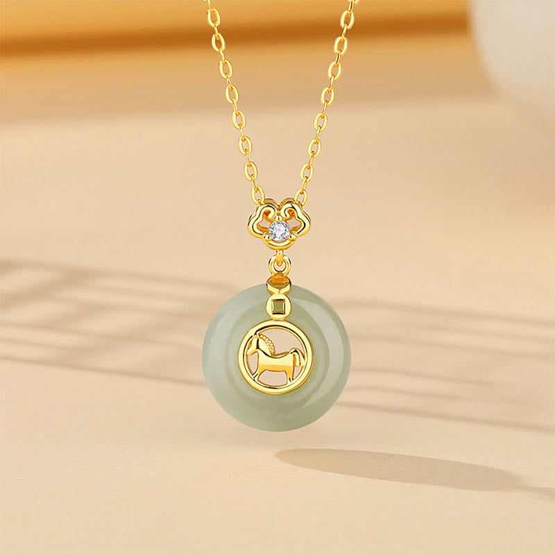 Buddha Stones 925 Sterling Silver Hetian Jade Peace Buckle Year Of The Horse Red String Bracelet