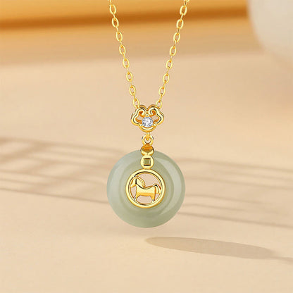 Buddha Stones 925 Sterling Silver Hetian Jade Peace Buckle Year Of The Horse Red String Bracelet