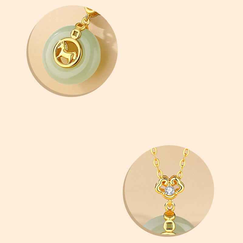 Buddha Stones 925 Sterling Silver Hetian Jade Year Of The Horse Peace Buckle Luck Necklace Pendant