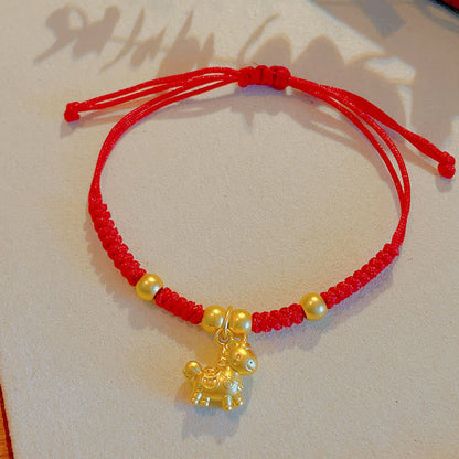 Buddha Stones Golden Year Of The Horse Red String Copper Strength Braided Bracelet