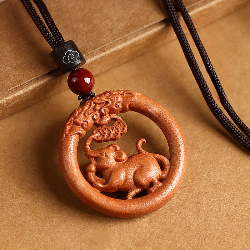 Buddha Stones Peach Wood  Chinese Zodiac Year Of The Horse  Ward Off Evil Spirits Necklace Pendants