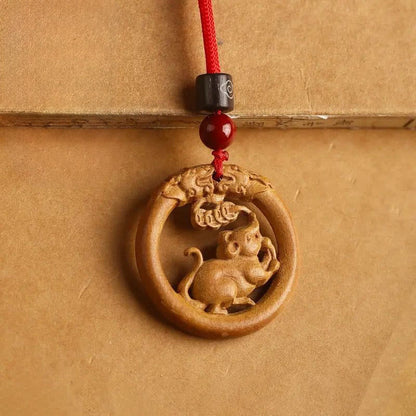 Buddha Stones Peach Wood  Chinese Zodiac Year Of The Horse  Ward Off Evil Spirits Necklace Pendants