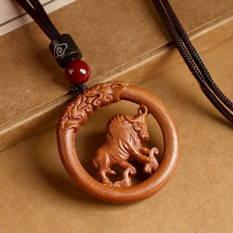 Buddha Stones Peach Wood  Chinese Zodiac Year Of The Horse  Ward Off Evil Spirits Necklace Pendants
