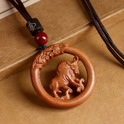 Buddha Stones Peach Wood  Chinese Zodiac Year Of The Horse  Ward Off Evil Spirits Necklace Pendants