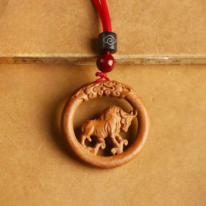 Buddha Stones Peach Wood  Chinese Zodiac Year Of The Horse  Ward Off Evil Spirits Necklace Pendants