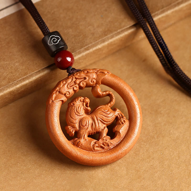 Buddha Stones Peach Wood  Chinese Zodiac Year Of The Horse  Ward Off Evil Spirits Necklace Pendants