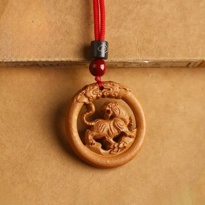 Buddha Stones Peach Wood  Chinese Zodiac Year Of The Horse  Ward Off Evil Spirits Necklace Pendants