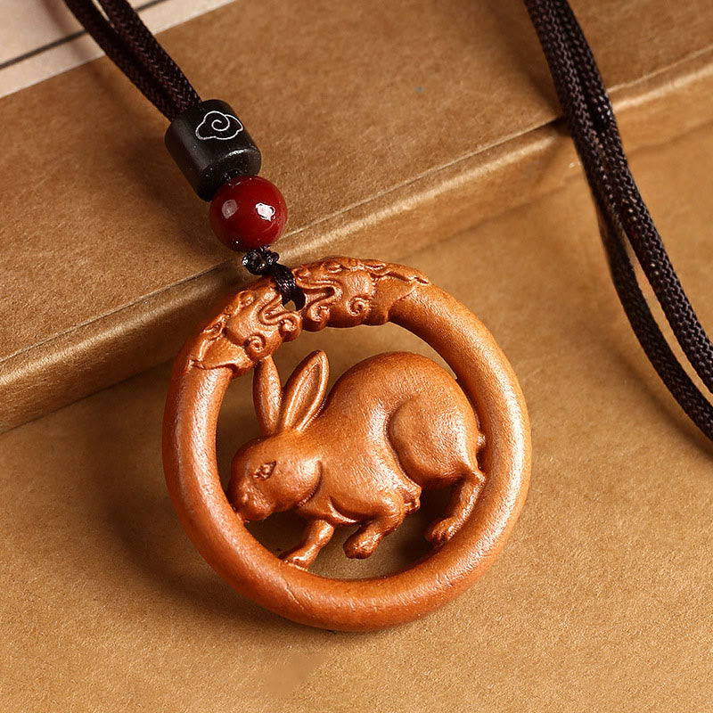 Buddha Stones Peach Wood  Chinese Zodiac Year Of The Horse  Ward Off Evil Spirits Necklace Pendants