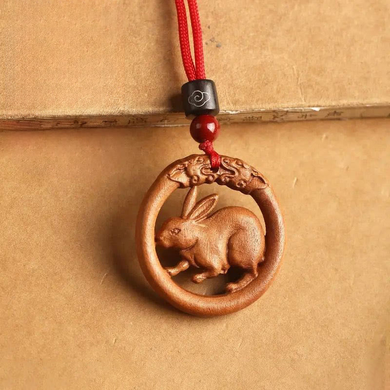 Buddha Stones Peach Wood  Chinese Zodiac Year Of The Horse  Ward Off Evil Spirits Necklace Pendants