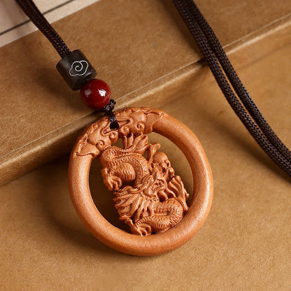 Buddha Stones Peach Wood  Chinese Zodiac Year Of The Horse  Ward Off Evil Spirits Necklace Pendants