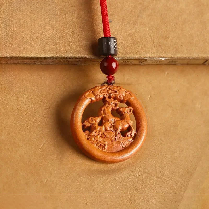 Buddha Stones Peach Wood  Chinese Zodiac Year Of The Horse  Ward Off Evil Spirits Necklace Pendants