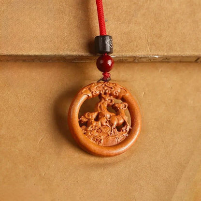 Buddha Stones Peach Wood  Chinese Zodiac Year Of The Horse  Ward Off Evil Spirits Necklace Pendants