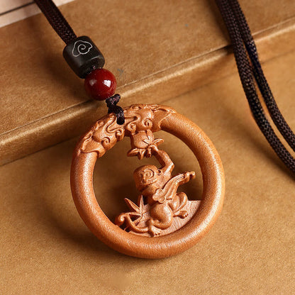 Buddha Stones Peach Wood  Chinese Zodiac Year Of The Horse  Ward Off Evil Spirits Necklace Pendants