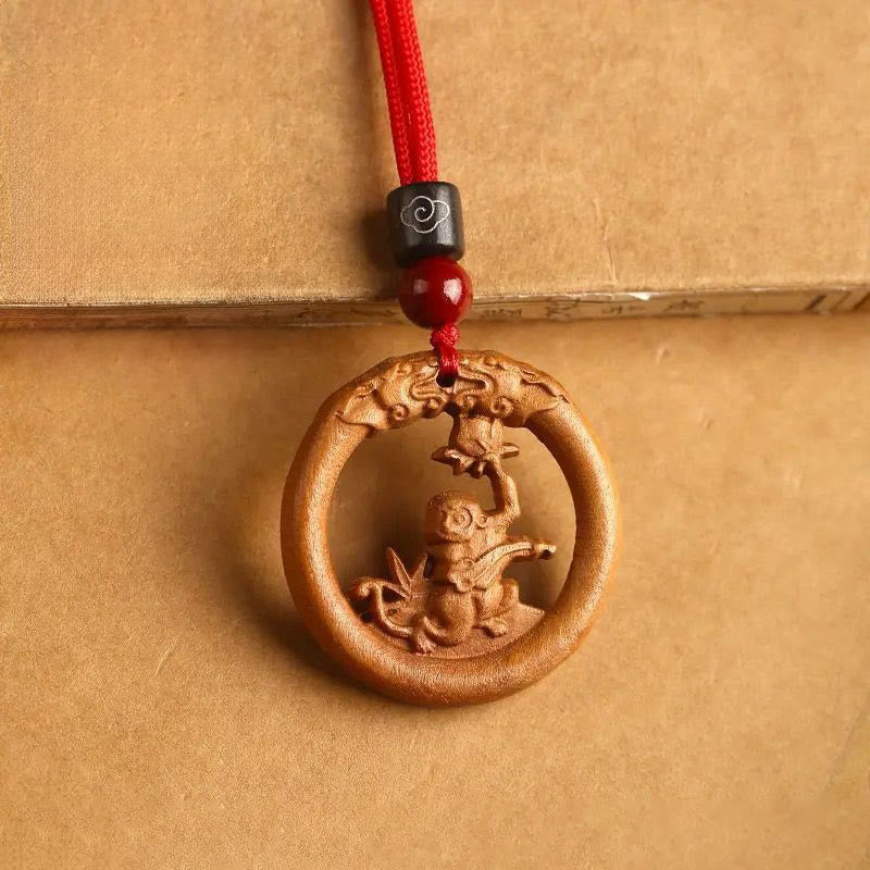 Buddha Stones Peach Wood  Chinese Zodiac Year Of The Horse  Ward Off Evil Spirits Necklace Pendants