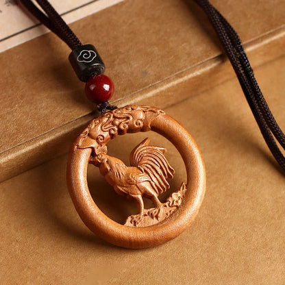 Buddha Stones Peach Wood  Chinese Zodiac Year Of The Horse  Ward Off Evil Spirits Necklace Pendants
