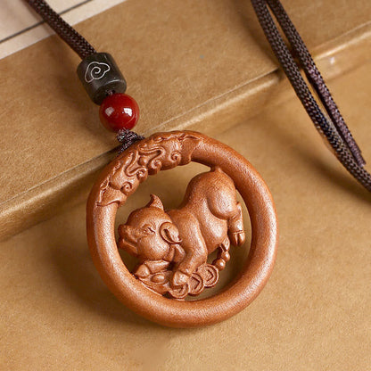 Buddha Stones Peach Wood  Chinese Zodiac Year Of The Horse  Ward Off Evil Spirits Necklace Pendants