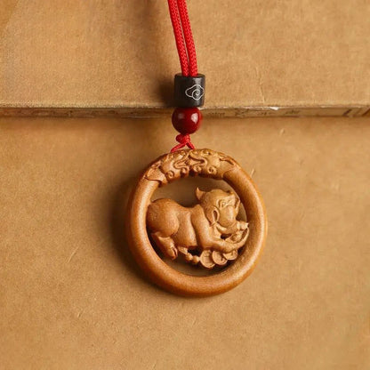 Buddha Stones Peach Wood  Chinese Zodiac Year Of The Horse  Ward Off Evil Spirits Necklace Pendants
