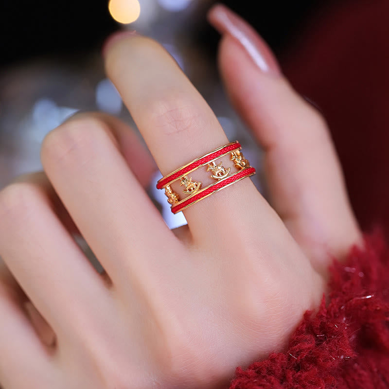 Buddha Stones Golden Year Of The Horse Luck Blessing Copper Opening Ring