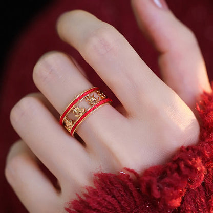 Buddha Stones Golden Year Of The Horse Luck Blessing Copper Opening Ring