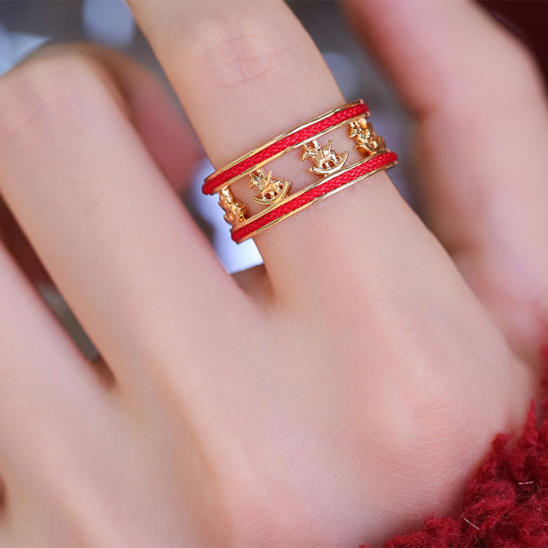 Buddha Stones Golden Year Of The Horse Luck Blessing Copper Opening Ring