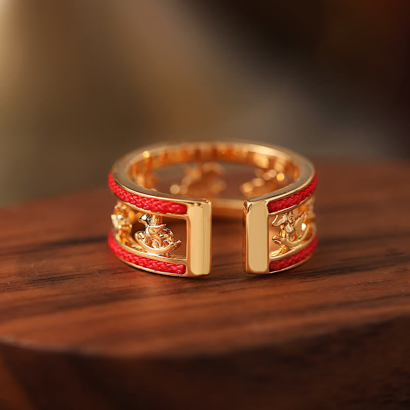 Buddha Stones Golden Year Of The Horse Luck Blessing Copper Opening Ring