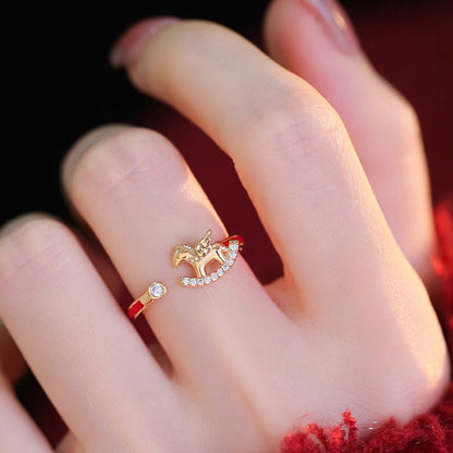 Buddha Stones Opening Copper Golden Year Of The Horse Luck Red String Ring