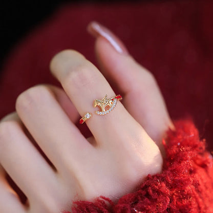 Buddha Stones Opening Copper Golden Year Of The Horse Luck Red String Ring