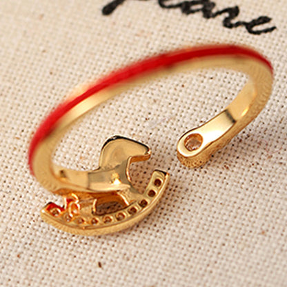 Buddha Stones Opening Copper Golden Year Of The Horse Luck Red String Ring