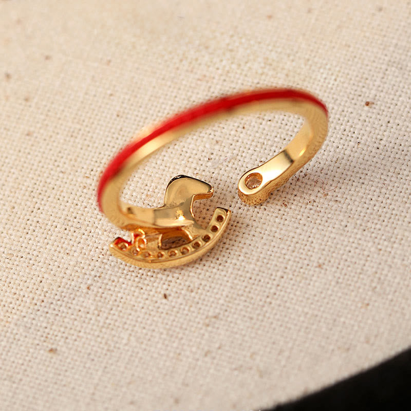 Buddha Stones Opening Copper Golden Year Of The Horse Luck Red String Ring