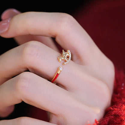 Buddha Stones Opening Copper Golden Year Of The Horse Luck Red String Ring