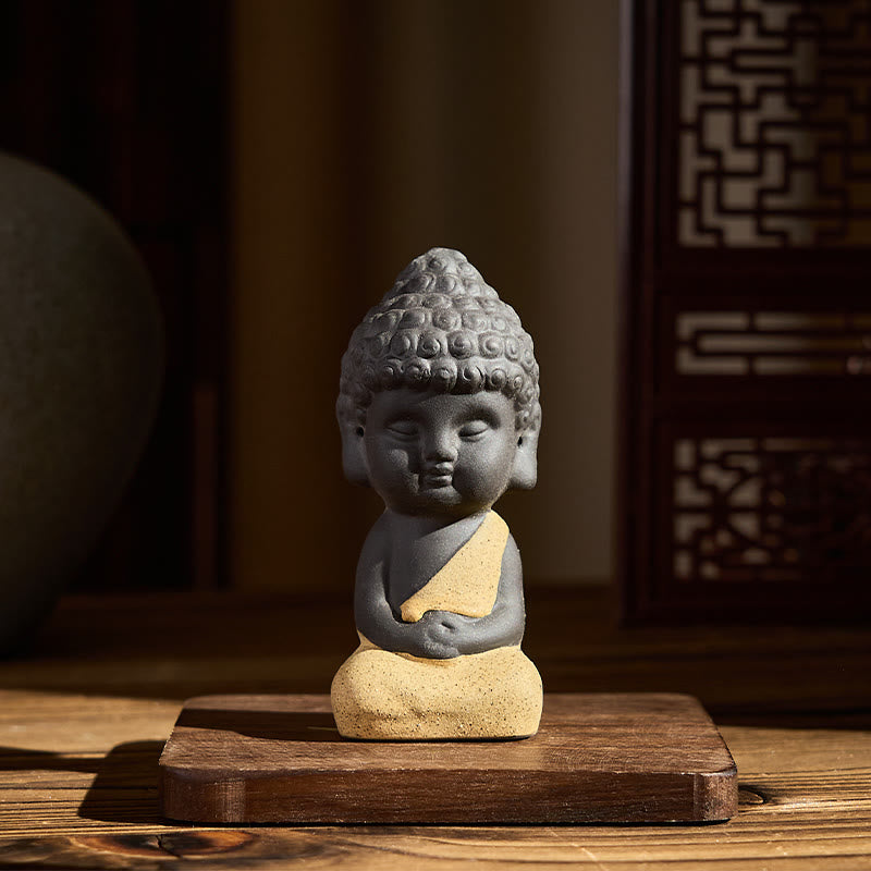 Buddha Stones Tathagata Buddha Symbol Design Purple Clay Serenity Desk Decoration