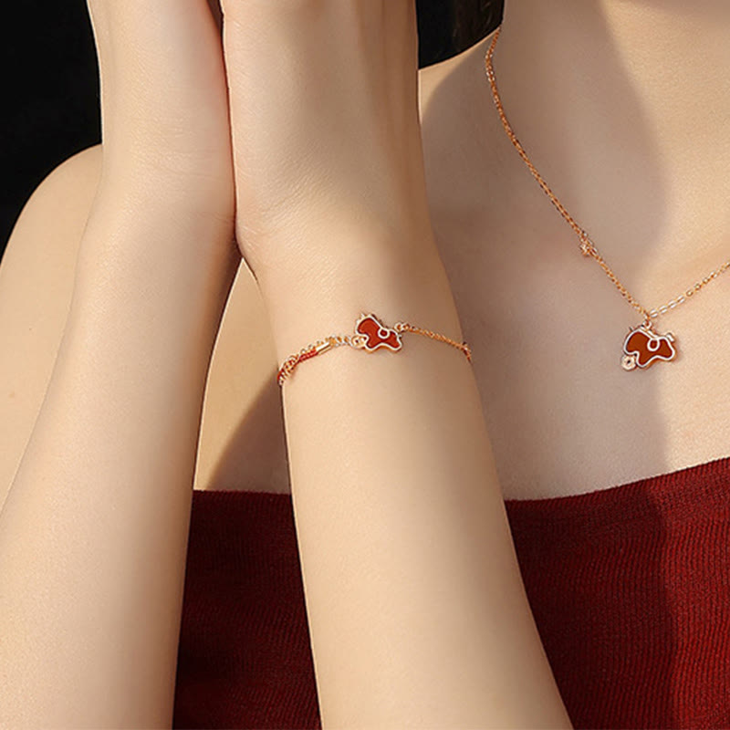 Buddha Stones 925 Sterling Silver Year Of The Horse Coin Charm Red Agate Blessing Necklace Pendant