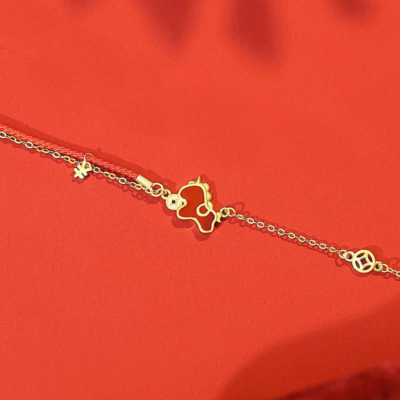 Buddha Stones 925 Sterling Silver Year Of The Horse Coin Charm Red Agate Blessing Necklace Pendant