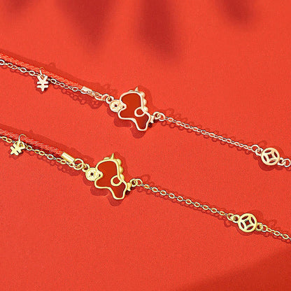 Buddha Stones 925 Sterling Silver Year Of The Horse Coin Charm Red Agate Blessing Necklace Pendant