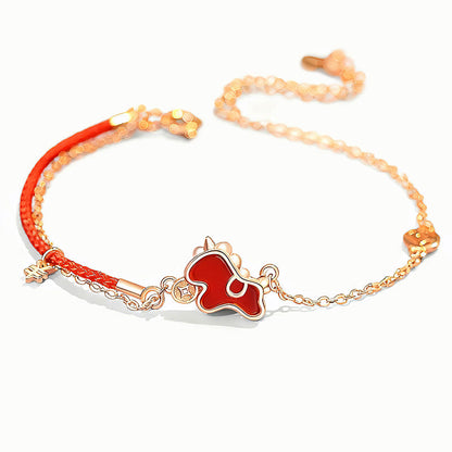 Buddha Stones 925 Sterling Silver Year Of The Horse Coin Charm Red Agate Blessing Necklace Pendant