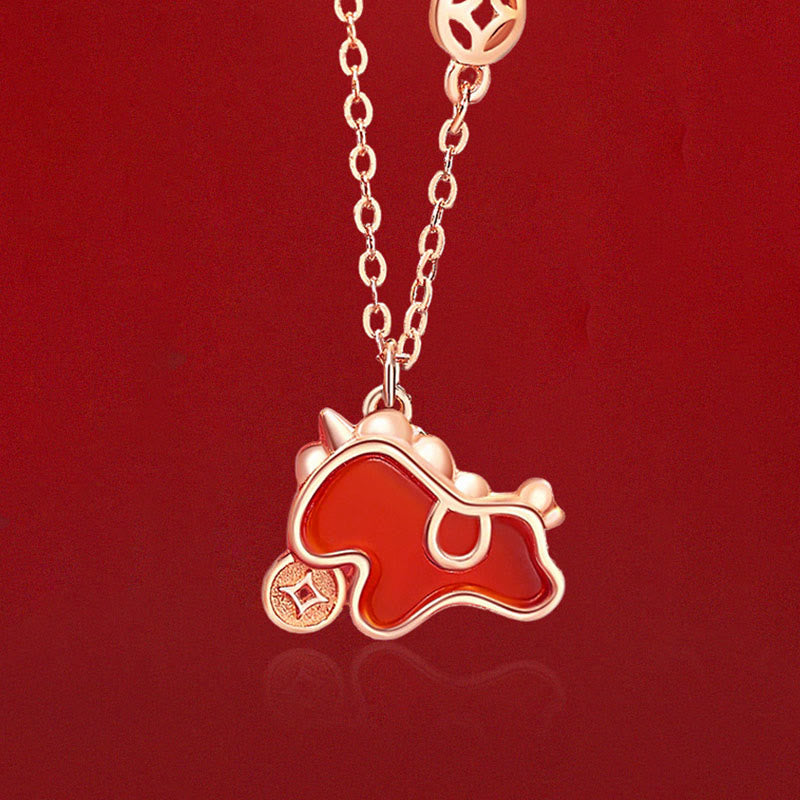 Buddha Stones 925 Sterling Silver Year Of The Horse Coin Charm Red Agate Blessing Necklace Pendant