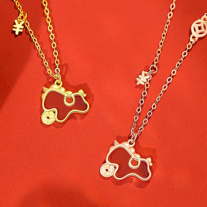 Buddha Stones 925 Sterling Silver Year Of The Horse Coin Charm Red Agate Blessing Necklace Pendant