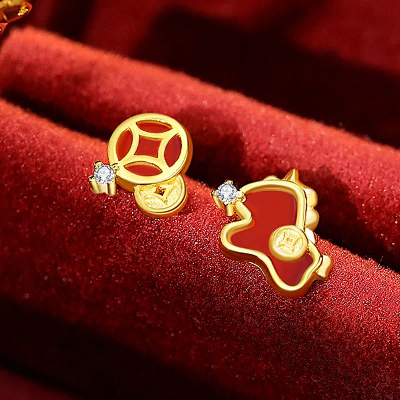 Buddha Stones 925 Sterling Silver Year Of The Horse Coin Charm Red Agate Blessing Necklace Pendant