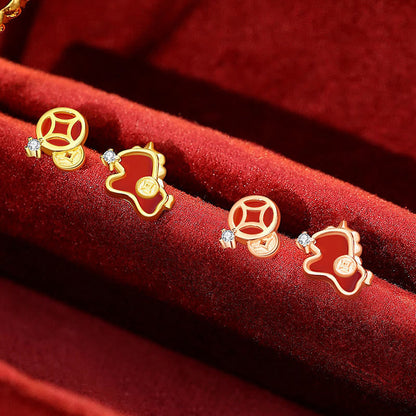 Buddha Stones 925 Sterling Silver Year Of The Horse Coin Charm Red Agate Blessing Necklace Pendant