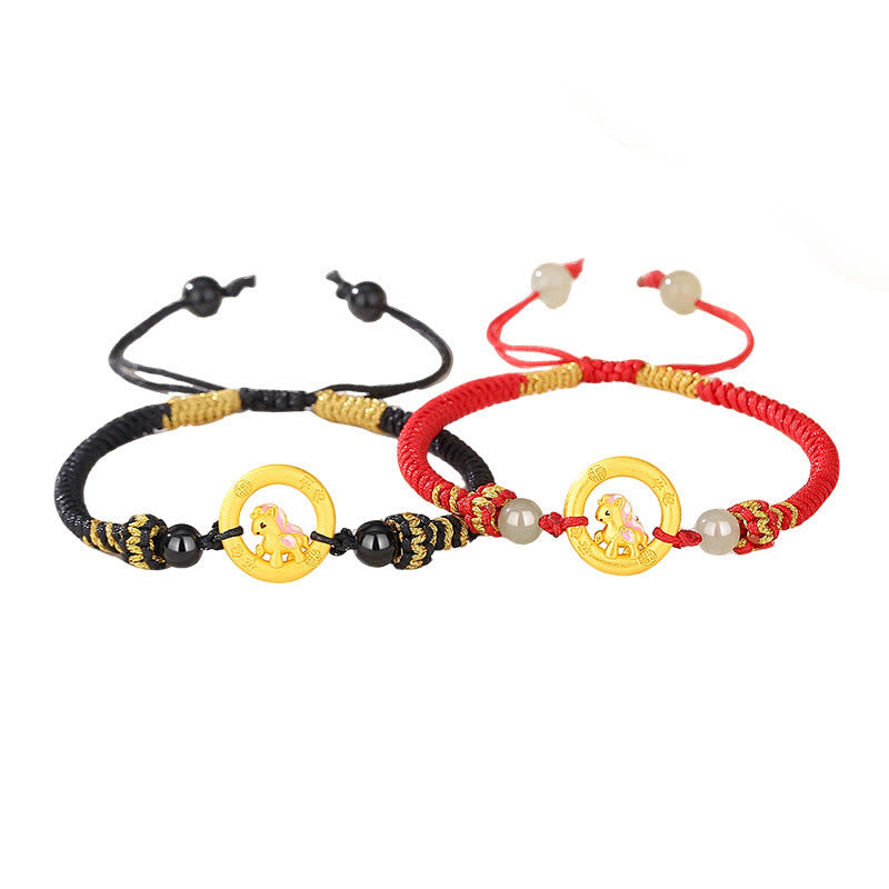 Buddha Stones 925 Sterling Silver Year Of The Horse Peace Buckle Balance String Couple Bracelet