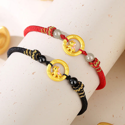 Buddha Stones 925 Sterling Silver Year Of The Horse Peace Buckle Balance String Couple Bracelet